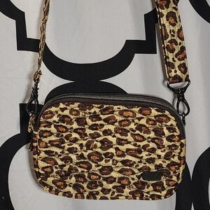 Lugz Coupe Crossbody Bag/Belt Bag with Black and Spotted Leopard Print